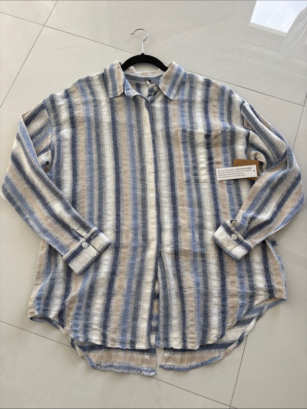 Young Fabulous & Broke Blue & Beige Striped Button-Down Shirt